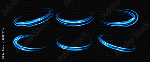 Effect blue with light portal circle and speed. Wave circular ellipse with ai and blue. Effect light abstract background turn 3d fast space glow flare element gradient streak digital frame shine.