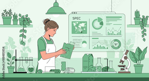 Scientist Analyzing Plant Data in a Lab.