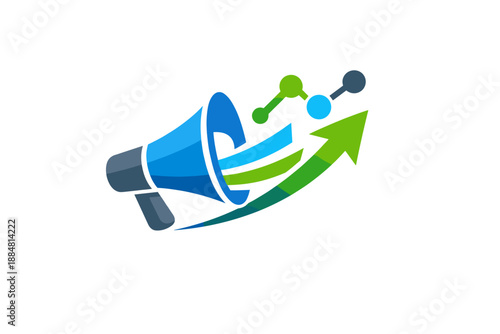 Modern, dynamic vector illustration/logo in flat/minimalist style on the theme of marketing, information dissemination, viral content, audience growth or digital marketing.