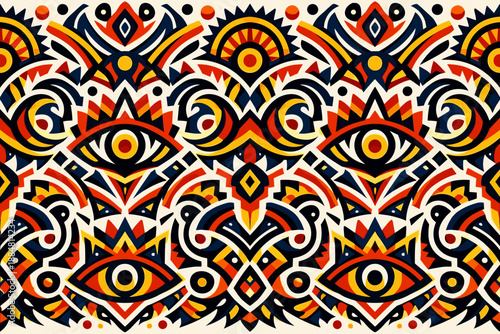 symmetrical ornamental pattern with strong hints of folk art. Inspired by traditional or ethnic patterns. 