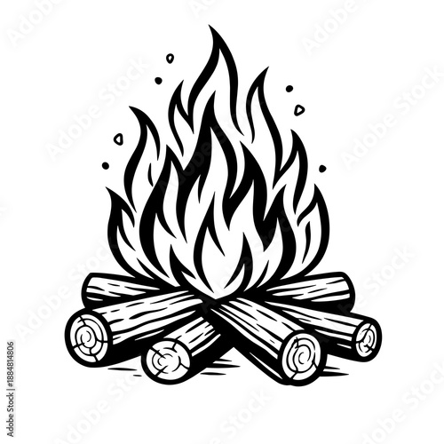 Cozy Campfire with Burning Logs and Flames Illustration