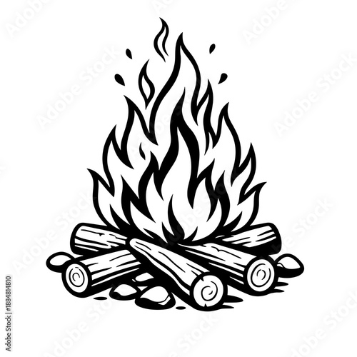 Campfire flames and logs vector illustration