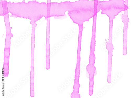 Vibrant pink watercolor drips and splatters isolated on transparent background