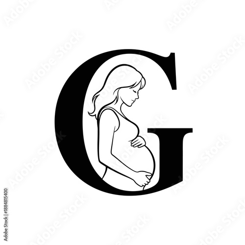 Pregnant Woman Silhouette Inside Letter G Illustration.