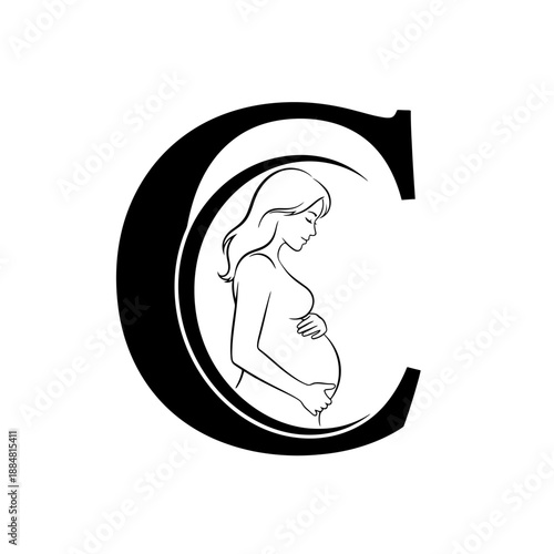 Pregnant woman illustration inside a large letter G.