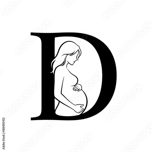 Pregnant woman silhouette inside letter D illustration.