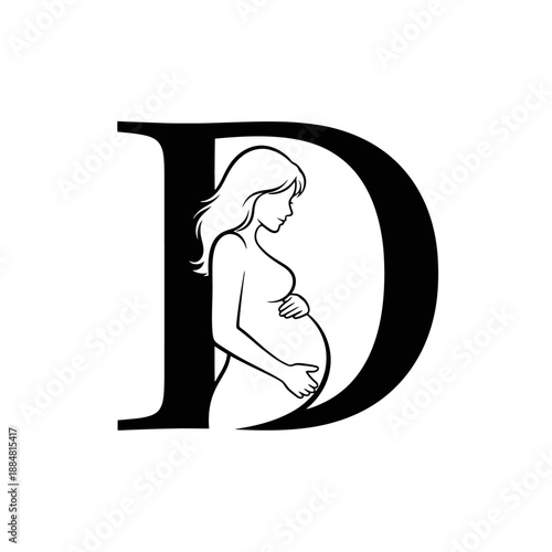 Pregnant Woman Silhouette Inside Letter D Illustration.