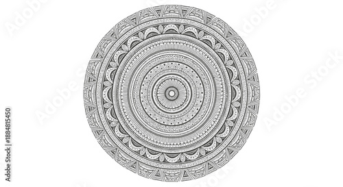 Intricate black and white circular mandala design with detailed patterns.