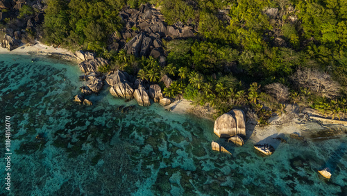 Konstfotografi Drone photos of Seychelles beaches from above, showcasing white sand, crystal cl