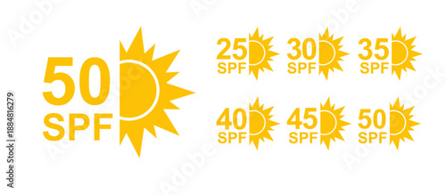 SPF 50 icon. Sun protection for skin. UVA UVB sunscreen protection. SPF icon for or skin cosmetics packaging. Vector