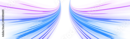 Neon light streaks form dynamic curves and spirals on a dark road. The illustration represents speed, energy, and motion. Abstract blue and purple glow creates a modern futuristic background.