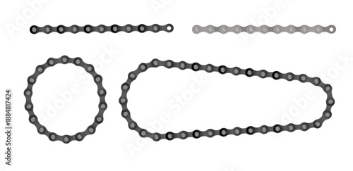 Collection of round bicycle chain border frames. Cycling line pattern. Motorcycle chain symbol. Chain machine sign. Vector