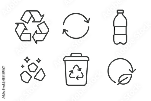 Plastic Recycling Icons. Line vector icons of closed-loop plastic recycling symbol: recycling triangle, circular arrows, PET