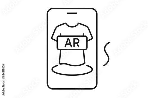 Augmented Reality Fashion Icons. Line vector icons of augmented reality clothing preview: device outline, garment icon, AR overlay
