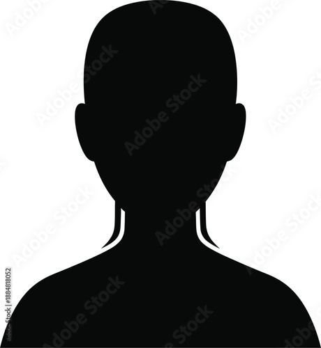 A black silhouette of a person's head and shoulders on a white background