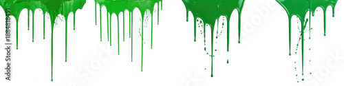 Fényképezés Green Paint Drips PNG, Splatter and Slime Border Set, Liquid Melting Ink Graphics, Isolated on White Background, Vibrant Green Watercolor Drip Clipart for Design