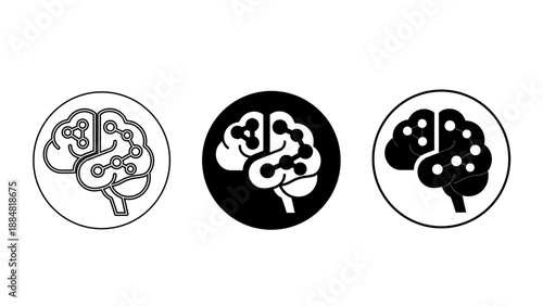 Human Brain Icon with Neural Network Nodes for Artificial Intelligence, Mental Health, Psychology, and Cognitive Science Concepts
