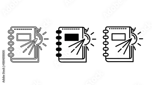 icon of Spiral Notebook Icons with Glowing Light Bulb and Sparkles for Creative Ideas, Knowledge, and Education Concepts