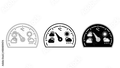 Weather Forecast Dashboard Gauge Icons  with Temperature Celsius and Climate Symbols