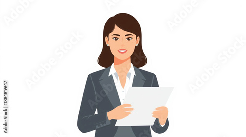 Professional woman in a business suit holding a document a confident illustration