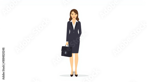 A professional businesswoman stands confidently holding a briefcase in a modern style