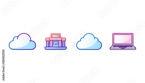 Cloud icon, wifi, and sync colorful icons of cloud storage and devices