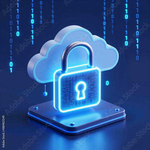 Digital padlock protecting cloud data cyber security concept.