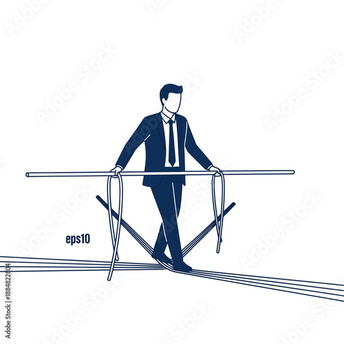 Businessman Walking Tightrope Balancing Risk and Challenge Vector