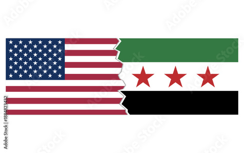 USA Syria conflict concept stock image, USA Syria breakup, usa Syria map break