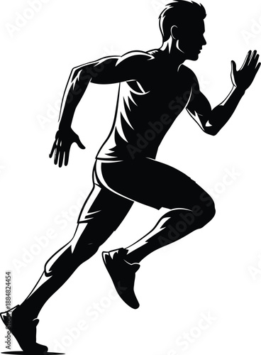 A silhouette of a man running quickly in a dynamic sprinting motion