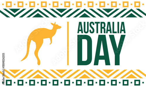 Australia Day. National happy holiday, celebrated annual in January 26. Australian patriotic elements. Kangaroo silhouette. Poster, card, banner and background. Vector illustration