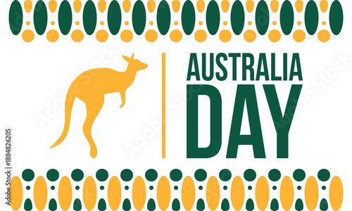 Australia Day. National happy holiday, celebrated annual in January 26. Australian patriotic elements. Kangaroo silhouette. Poster, card, banner and background. Vector illustration