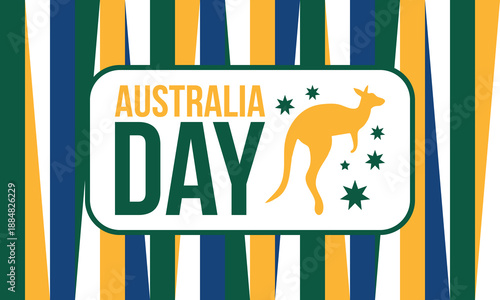 Australia Day. National happy holiday, celebrated annual in January 26. Australian patriotic elements. Kangaroo silhouette. Poster, card, banner and background. Vector illustration