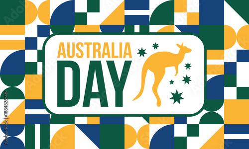 Australia Day. National happy holiday, celebrated annual in January 26. Australian patriotic elements. Kangaroo silhouette. Poster, card, banner and background. Vector illustration