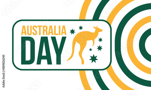 Australia Day. National happy holiday, celebrated annual in January 26. Australian patriotic elements. Kangaroo silhouette. Poster, card, banner and background. Vector illustration