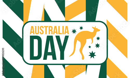 Australia Day. National happy holiday, celebrated annual in January 26. Australian patriotic elements. Kangaroo silhouette. Poster, card, banner and background. Vector illustration