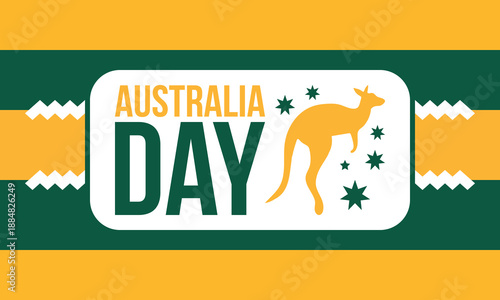 Australia Day. National happy holiday, celebrated annual in January 26. Australian patriotic elements. Kangaroo silhouette. Poster, card, banner and background. Vector illustration