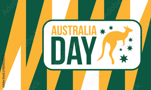 Australia Day. National happy holiday, celebrated annual in January 26. Australian patriotic elements. Kangaroo silhouette. Poster, card, banner and background. Vector illustration
