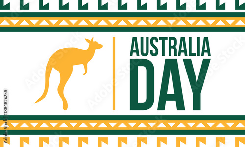 Australia Day. National happy holiday, celebrated annual in January 26. Australian patriotic elements. Kangaroo silhouette. Poster, card, banner and background. Vector illustration