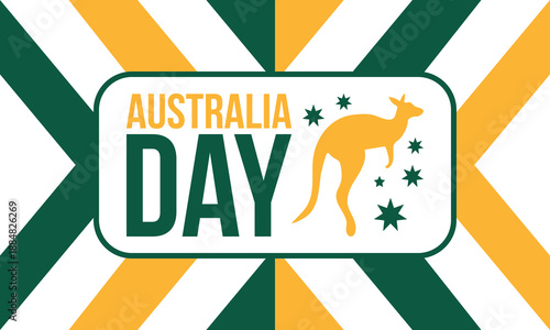 Australia Day. National happy holiday, celebrated annual in January 26. Australian patriotic elements. Kangaroo silhouette. Poster, card, banner and background. Vector illustration