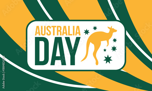 Australia Day. National happy holiday, celebrated annual in January 26. Australian patriotic elements. Kangaroo silhouette. Poster, card, banner and background. Vector illustration