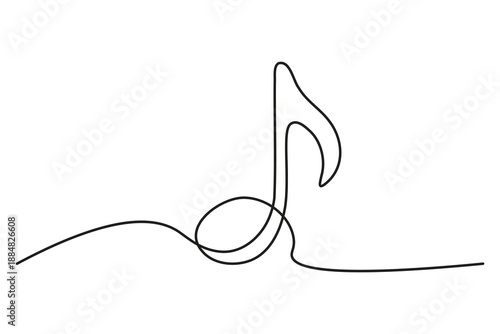 Clean Music Note continuous one line outline illustration of an eighth note quaver