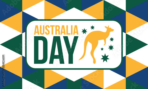 Australia Day. National happy holiday, celebrated annual in January 26. Australian patriotic elements. Kangaroo silhouette. Poster, card, banner and background. Vector illustration