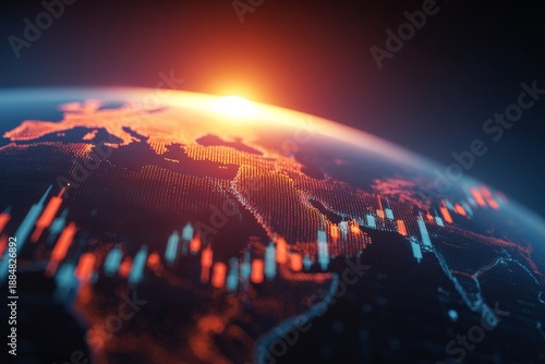 Rising oil price chart over a globe, with infographic elements highlighting energy market trends.
