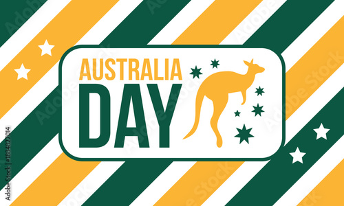 Australia Day. National happy holiday, celebrated annual in January 26. Australian patriotic elements. Kangaroo silhouette. Poster, card, banner and background. Vector illustration
