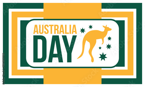Australia Day. National happy holiday, celebrated annual in January 26. Australian patriotic elements. Kangaroo silhouette. Poster, card, banner and background. Vector illustration