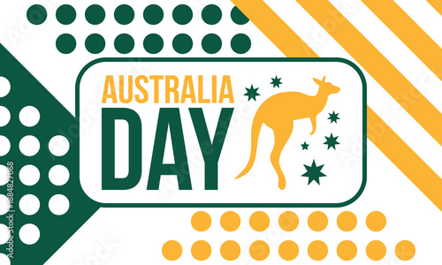 Australia Day. National happy holiday, celebrated annual in January 26. Australian patriotic elements. Kangaroo silhouette. Poster, card, banner and background. Vector illustration
