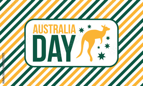 Australia Day. National happy holiday, celebrated annual in January 26. Australian patriotic elements. Kangaroo silhouette. Poster, card, banner and background. Vector illustration