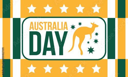 Australia Day. National happy holiday, celebrated annual in January 26. Australian patriotic elements. Kangaroo silhouette. Poster, card, banner and background. Vector illustration