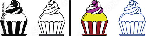 Cupcake and muffin icons set for bakery and dessert shop vector illustration